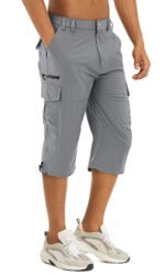 Men's Cargo Work Shorts Quick Dry 3/4 Length Capri Pants Multi-pockets Knee Length Trousers Summer Board Beach Shorts - Image 22