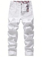 Men's Ripped Non-Stretch Regular Fit Straight-Leg Denim Pants Jeans - Image 3