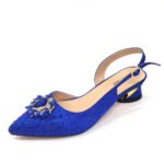 Venus Chan Royal Blue Sandals for Women 2024 Luxury Wedding Pumps Med Heels Rhinestone Design Party Shoes and Bags Set - Image 2