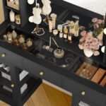 Makeup Vanity Desk with Mirror and Lights, Black Vanity with Glass Top, LED Lights & Power Outlet, 3 Drawers & 2 RGB - Image 6