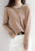 Women Knitted Cardigans Autumn Winter 2025 Round Neck Casual Long Sleeve Tops Solid Basic Soft Sweaters Female - Image 6
