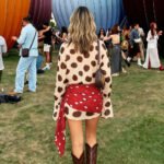Coachella Style Polka Dot Two Piece Outfit, Sheer Flare Sleeve Shirt & Wrap Skirt, Casual Vacation Set For Women - Image 4