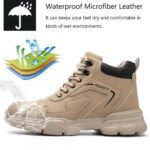 Men's & Women's Brown High-top PU Water Repellent Lightweight Anti-smash Anti-puncture Comfortable Wear Resistant Industrial Construction Work Safety Boots - Image 3