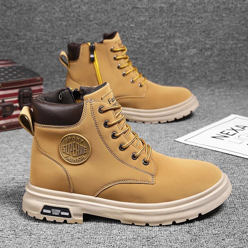 Se789754bfc4b4af1818c2bc96783c43br.jpg Ankle Boots Men Retro Work Shoes Autumn Winter Thick Bottom High Top Outdoor Boots Leather Waterproof High Quality Chelsea Boots - Image 1