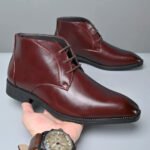Men's Pointed Toe Ankle Boots Lace‑Up Leather Business Formal Dress Shoes Male High Top Footwear Man Chelsea Boots Comfy Botas