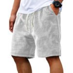 Men Shorts Solid Color Mid Waist Summer Motion Waffle Texture Deep Crotch Drawstring Mens Shorts Loose Knee Length Casual Short - Image 9