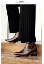Luxury Men Boots Leather Chelsea Boots High Top Buckle Strap Formal Shoes Black British Style Ankle Boots Pointed Toe Brown Boot - Image 22