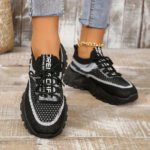 Ladies Breathable Mesh Patchwork Chunky Dad Sneakers Lace Up Height Increasing Platform Walking Shoes Non Slip Soft Thick Sole Casual Sport Trainers Multicolor Plus Size 35-44 For Daily Shopping Gym Outdoor Street All Season