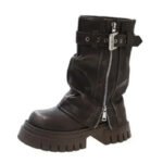 2025 Winter Women Biker Boots Fashion Belt Buckle Ladies Elegant Platform Long Pipe Booties Casual Women's Knee High Booties - Image 6