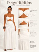 Women Strapless Twist Cutout Maxi Dress Ruched Waist Flowy A Line Long Tube Top Dress Summer Beach Vacation Casual Sundress - Image 5