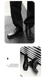 Hot-Selling Leather Boots for Men Fad Square Toe Drape Casual Chelsea Boot British High-end Cool High Top Men Boots Botas Hombre - Image 9