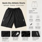 One Size Men Polyester Quick Dry Athletic Shorts Elastic Drawstring Zipper Pockets Jogging Workout Running Sport Shorts - Image 5