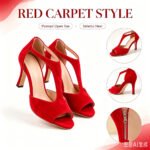 Elegant Women's High Heel Sandals Open Toe T Strap Faux Suede Back Zip Ankle Strap Dress Shoes for Wedding Bridal Evening Party Cocktail Prom Office Work Date Night Casual Summer Fashion Heeled Footwear Black Red Yellow Nude - Image 2