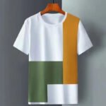 Color Block Short sleeved T-shirt for Men's Versatile Round Neck Trendy Half sleeved Bottom Shirt Summer Cool Feeling T-s