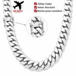 20mm Silver Miami Cuban Link Chain Necklace for Men, Heavy Chunky Stainless Steel Curb Chain with Polished Finish, Bold Hip Hop Rapper Jewelry for Streetwear, Nightclub, Concert, Daily Outfit, Birthday, Anniversary, Father's - Image 2