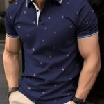 European and American Men's Summer Personalized Anchor Print Soft and Breathable Polo Short Sleeved T-Shirt Outdoor Casual Top
