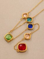 Colorful Long Square Pendant Stainless Steel Necklace for Women Luxury Czech Glass Gold Plated Waterproof Charm Jewelry - Image 5
