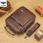 LION VERA Men's Shoulder Bag Casual Mobile Phone Zipper Bag Large Capacity Business Genuine Leather Travel Crossbody Bag - Image 3