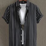 Alternating Striped Men's Shirts Summer Minimalist Shirts Beach Casual Style Short Sleeved Shirt Men's Hawaii Vacation Shirt