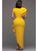 Women's Round Neck Ruffle Decor Split Maxi Bodycon Dress For Wedding Guest Banquet Evening Party Formal Fashion Occasions - Image 4