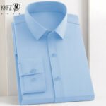 Men's Business Casual Long Sleeve Shirt Solid Color Wrinkle Resistant Comfortable All-Season Versatile Top - Image 2