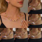 Luxury and High-End Retro Gemstone Necklace Earrings, Bride's Wedding Banquet Jewelry Set, Date, Birthday, Dinner Party - Image 4