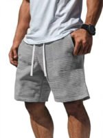 Men Shorts Solid Color Mid Waist Summer Motion Waffle Texture Deep Crotch Drawstring Mens Shorts Loose Knee Length Casual Short - Image 11