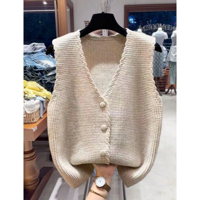 Sf154cd85c43b4655a1b6dc6bb4783e189.jpg V-Ne Knitted Vest Outerwear Svel Autumn Faion Women's Jaet Casual Sle Commute Wind No Brand Chinese Made - Image 1
