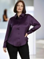 Women's Plus Size Lapel Long Sleeve Button Down Casual Shirt For Office Daily Weekend Urban Fashion Occasions - Image 6