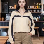 Women's Jackets Beige Black Zip Collar Crop Jacket Lapel Loose Streetwear Spring Autumn Chic Sports Outfits Short Coats 2026 New