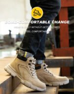 Men's & Women's Brown High-top PU Water Repellent Lightweight Anti-smash Anti-puncture Comfortable Wear Resistant Industrial Construction Work Safety Boots - Image 12