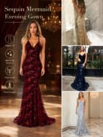 Sexy Sequin Floral Mermaid Evening Gown for Women Deep V Neck Spaghetti Strap Formal Prom Dress Floor Length Tulle Wedding Guest Party Ball Gown - Image 6