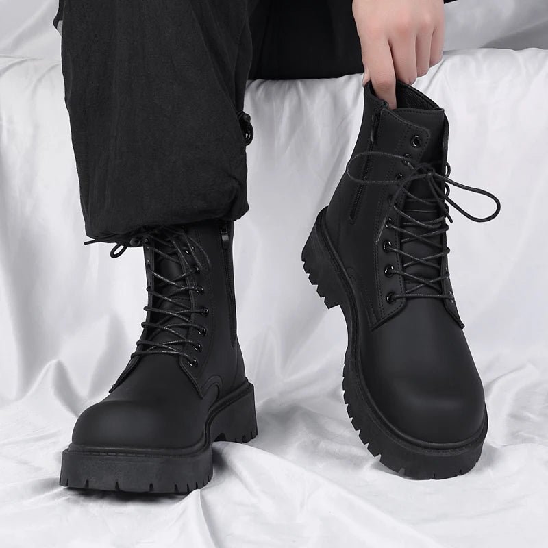 Sf60e147623b4478f8fb1d3ff3ab856b8n.jpg Luxury Brand Boots Chelsea Men's Boots Leather Men Designer Boots Fashion Casual Business Black Boots Thick Soled Mid Top Boots - Image 1
