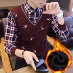 Autumn Winter Plaid Sweaters Polo Collar Pullover Slim Fit Man Clothes Plush Warm Jumpers Thick Fake 2 Piece Polo Shirts - Image 2