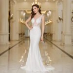 BABYONLINE Elegant Straps White Mermaid Wedding Dresses Lace Pearls Backless V Neck Sleeveless Formal Party Gowns Vestido Marriee - Image 6