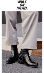 Luxury Men Boots Leather Chelsea Boots High Top Buckle Strap Formal Shoes Black British Style Ankle Boots Pointed Toe Brown Boot - Image 17