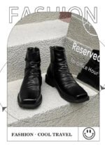 Hot-Selling Leather Boots for Men Fad Square Toe Drape Casual Chelsea Boot British High-end Cool High Top Men Boots Botas Hombre - Image 7