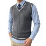 Mens V Neck Knitted Sweater Vest Lightweight Breathable Patchwork Pullover Autumn Casual Business Streetwear Knitwear for Men - Image 2