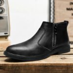 Autumn and Winter New High-Top Leather Shoes for Men, Zippered Leather Boots, Fashionable Versatile Business Casual Shoes, Men's Formal Shoes, Chelsea Boots - Image 5