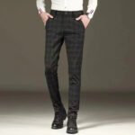 Fashion Black Grey Casual Trouses Mens Straight Fit Long Pants Striped Plaid Four Seasons High Quality Brand Business Trousers - Image 2