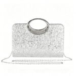 1Pc Black Glitter Rhinestone Top Handle Evening Clutch Bag, Women Sparkly Formal Handbag with Detachable Chain Strap, Elegant Purse for Wedding Party Prom Cocktail