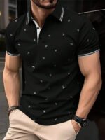European and American Men's Summer Personalized Anchor Print Soft and Breathable Polo Short Sleeved T-Shirt Outdoor Casual Top - Image 3