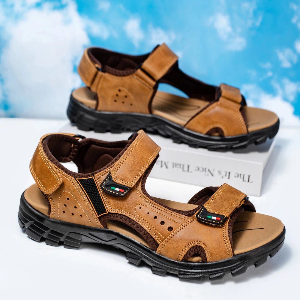 Sfaa044be4da04cb7a2e4fc8c89df8a9f3.jpg Outdoor Summer Sandals Outdoor Men's Leather Beach Shoes Breathable Casual Sandalias Man Wading Shoes Non-slip Slippers Sandaly - Image 1