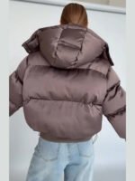 Winter Hooded Jacket Short Top Cropped Drawstring Waist Coat Woman Long Sleeve Warm Quilted Out Jackets Streetwear Lady Clothes - Image 5