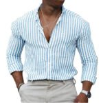 New mens Stripe Shirt Long Sleeve Printing Breathable T Shirts Lapel Basic Shirts for Men Lightweight Hawaiian Shirt Streetwear - Image 6