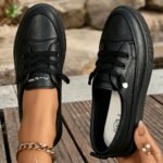Women Mule Sneakers Slip On Half Slippers 2026 New Fashion Round Toe Platform Casual Shoes Ladies Lightweight Soft Leather Walking Sneakers Non Slip Flat Half Drag Outdoor Daily Wear White Black Versatile Lazy Footwear - Image 6