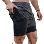 Men's Fitness Training Shorts,Summer Casual Black 2 In 1 Quick Dry Gym Running Shorts Outdoor Slim Quarter Pants - Image 14