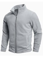 Men's Spring and Autumn Solid Color Fleece Warm Top, Comfortable Zippered Cardigan for Men's Outdoor Leisure - Image 5