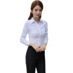 Fashion Turn-Down Collar Folds Shirts Women Autumn Slim Fit Solid White Inner Wear Button Chic Design Versatile Long Sleeve Tops - Image 6