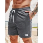 Men Shorts Solid Color Mid Waist Summer Motion Waffle Texture Deep Crotch Drawstring Mens Shorts Loose Knee Length Casual Short - Image 20